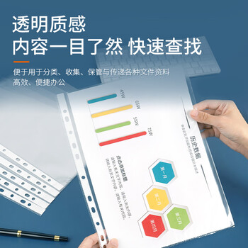 西玛（SIMAA）100个装(多送20个)11孔资料册文件袋A4替芯袋/活页插页保护袋/搭配孔夹使用办公用品 6169