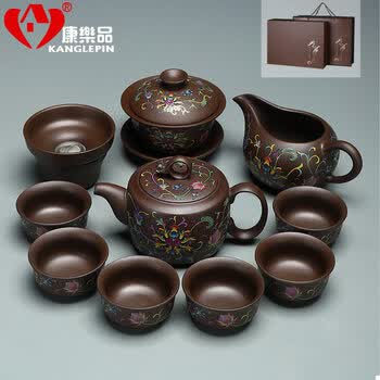 龙德堂陶艺紫砂鎏银懒人紫砂茶具套装功夫茶具家用陶瓷紫砂茶杯茶壶全