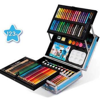 得力（deli）儿童美术绘画套装123件男孩水彩笔蜡笔画笔礼盒女孩儿童礼物生日六一儿童节女孩玩具礼物