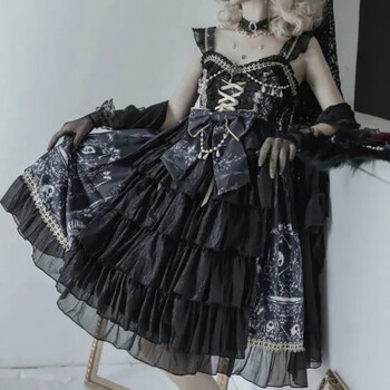 设计lolita驭龙魔女哥特风暗黑系jsk洛丽塔吊带连衣裙女 黑色jsk(带