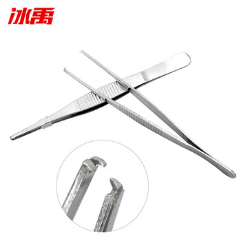 冰禹【京仓配送】不锈钢镊子 圆头带齿敷料镊子 加厚加硬圆头镊子 BY-2367 18cm组织镊