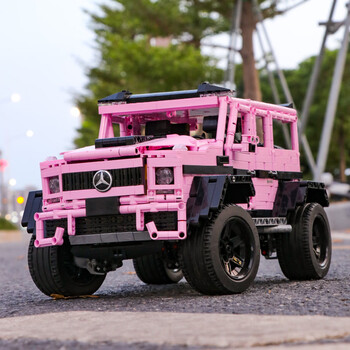 车积木同款小颗粒拼插积木车模粉色拼装汽车模型女孩礼物遥控高难度