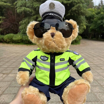 菲利捷网红交警小熊公仔铁骑警察熊公安警官玩偶济南警察熊毛绒玩具