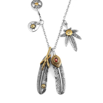 金财尊  高桥吾郎项链高桥吾郎羽毛项链男士潮牌复古叶子长款毛衣链女