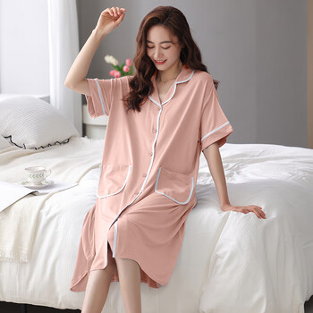 南极人睡裙夏季薄款女士夏天短袖莫代尔睡衣开衫妈妈家居服可外穿3808