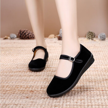 老北京布鞋女黑一带礼仪鞋酒店工作鞋平底防滑方口黑布鞋舞蹈鞋 黑色