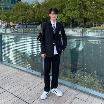 中学生学院风班服套装高中生秋季运动会服装黑色西装外套男生套装xs