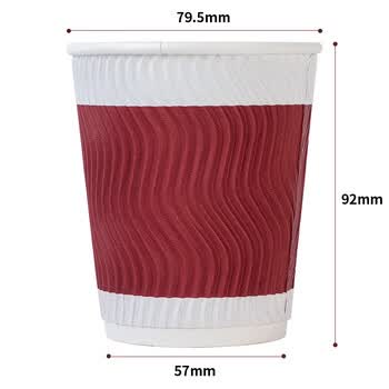 得力（deli）纸杯 一次性纸杯子 水杯厚实防烫三层加厚家用波纹 280ml红色20只