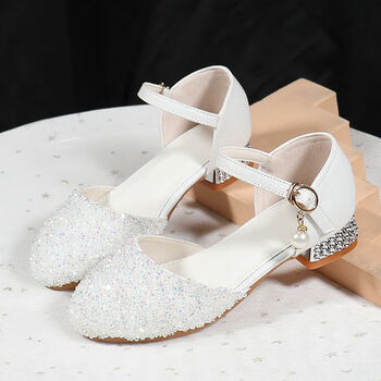 木风迪儿童高跟鞋女公主712岁女童公主鞋白雪软底儿童高跟鞋白色2617