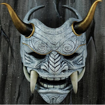 面具 万圣节吓人面具赤面具cosplay能剧日系能面罩乳胶红面鬼脸獠牙