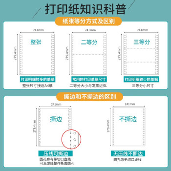 天章 （TANGO）【缺页十倍赔】新绿天章四联整张 可撕边 针式电脑打印纸 1000页 241-4S 彩色(白红蓝黄)可定制