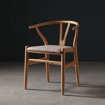 新中式实木椅木头高凳子靠背现代简约家用北欧扶手原木本色布面