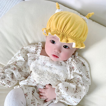 洋气男孩满月胎帽帅丸子盆帽黄色适合010个月宝宝头围3846cm抽均码