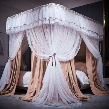 豪华高档蚊帐豪华欧式宫廷双层纱遮光帘u型导轨蚊帐三开门加高家用