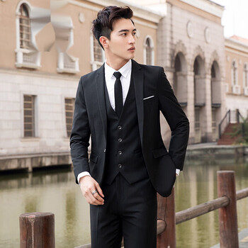 服男休闲西装男士外套修身商务正装套装大码新郎伴郎婚礼服黑色单上衣