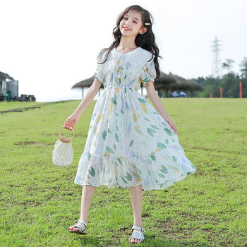 大童连衣裙15岁小学生小女孩小公主裙洋气夏天碎花夏装2022新款中大童