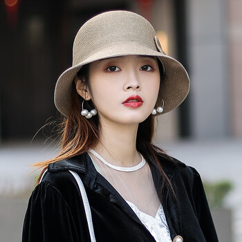 帽子春秋款女时尚百搭遮阳防晒新款渔夫帽秋冬优雅洋气盆帽卡其色可