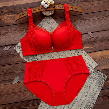 浪莎本命年红色内裤套装女结婚新娘加厚小胸罩无钢圈文胸属虎大红色纹