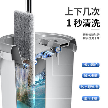 五月花33CM配布2块装刮刮桶免手洗平板拖把干湿两用拖布地拖超细纤维