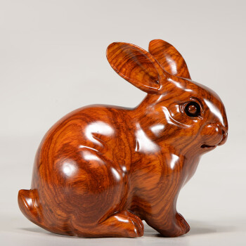 浣彩花梨木雕兔子摆件风水十二生肖兔实木雕刻工艺品玄关装饰品电视柜
