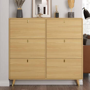 睿思峻博唐杉北欧日式翻斗鞋柜全实木原木色家用门口极窄入户收纳鞋架