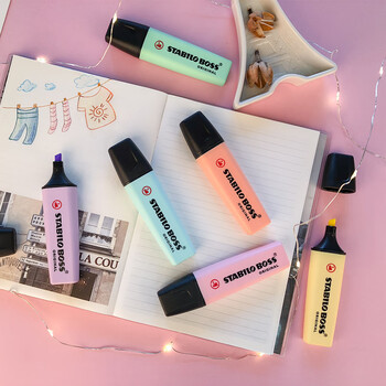 思笔乐（STABILO）马卡龙荧光笔 大容量彩色淡色多彩荧光笔记号笔标记 70/155淡雾紫（单支）