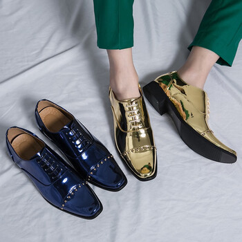 意大利轻奢高档金色切尔西尖头皮鞋商务发型师走秀男休闲鞋黄金鞋金色