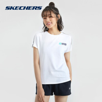 Skechers斯凯奇短袖T恤女装2021夏季新款女子圆领套头短t运动时尚体恤 亮白色 XXL