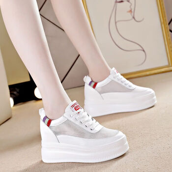 七屿鹿超高跟小白鞋女牛皮春季2021新款坡跟内增高女鞋显瘦百搭厚底