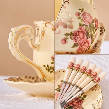 友来福咖啡杯套装欧式红茶杯陶瓷下午茶杯子杯具六杯碟带架乔迁礼物 友来福咖啡杯套装欧式红茶杯陶瓷下午茶杯子杯具六杯碟带架乔迁礼物