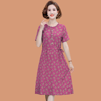 瀚寸老太太棉麻连衣裙老奶奶裙子老人家老太婆夏天穿的妈仔妈短袖时尚