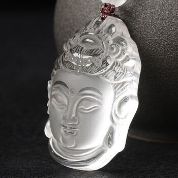 天然白水晶佛头吊坠释迦摩尼佛像观音头项坠大日如来男女项链挂坠