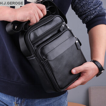 皇家乔治hjgeroge单肩包男真皮斜挎包男士手提包竖款小背包大容量休闲