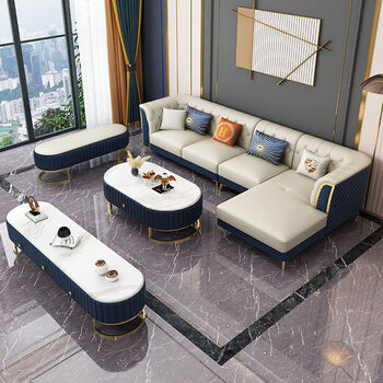 后现代皮沙发意式轻奢客厅皮艺转角沙发别墅酒店会所家具 墨绩 三人位