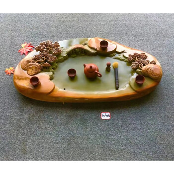 肇庆端砚石茶盘 肇庆端砚石茶盘家用山水天然绿端石茶海整块砚石干