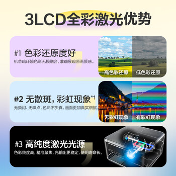 爱普生（EPSON）EF-15W 家用投影仪 3LCD高亮家庭影院智能投影机（0.62”大芯片 1000流明 激光）