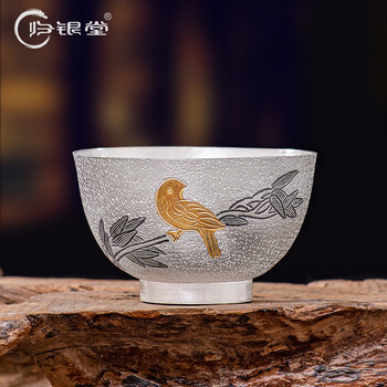 純銀杯 55g ogk-02299 純銀製 湯沸 4.8寸 桃形銀瓶 鎚目 松竹梅彫金