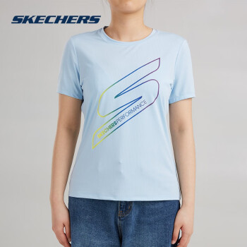 Skechers斯凯奇短袖女装2021夏季新款休闲运动服体恤透气T恤衫圆领套头上衣短t 蓝 S