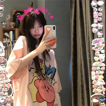 元气少女穿搭日系可爱趣味卡通印花圆领短袖t恤女学生202 粉色 xl