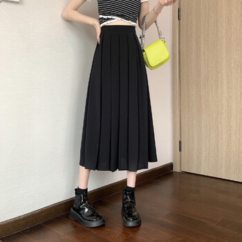 裙春秋季年新款中长款百褶裙半身裙女士高腰显瘦垂坠感字裙子黑色m