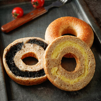 康泉全麦贝果面包奶酪味夹心欧包无糖精饱腹代餐黑芝麻早餐主食品 黑