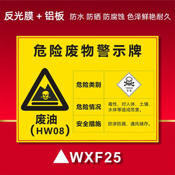 危险废物标识牌警示牌废机油桶废活性碳废油漆桶标示标志牌固废危废间