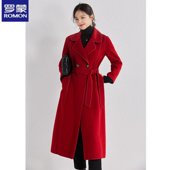 红色双面羊绒大衣女大码长款冬季胖妹妹加肥加大200斤呢大衣 法国红