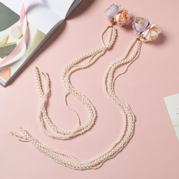 汉服发饰后压长流苏绢花头饰唐风发夹珍珠发链夹唐制配饰粉紫一对珍珠