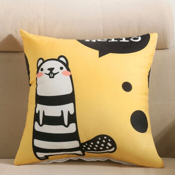 卡通短毛绒抱枕套沙发靠垫可爱学生靠枕汽车靠背腰枕靠垫套正方形黄色