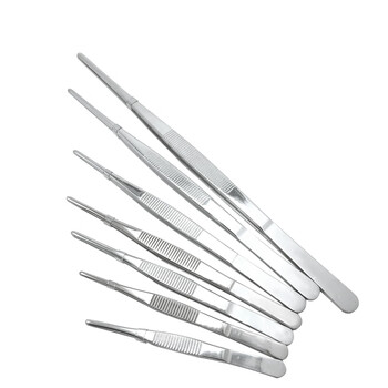 冰禹【京仓配送】不锈钢镊子 圆头带齿敷料镊子 加厚加硬圆头镊子 BY-2367 18cm组织镊