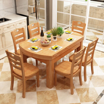 秋佳全餐桌2023年新款可伸缩餐桌椅组合纯橡木折叠方圆两用圆桌经