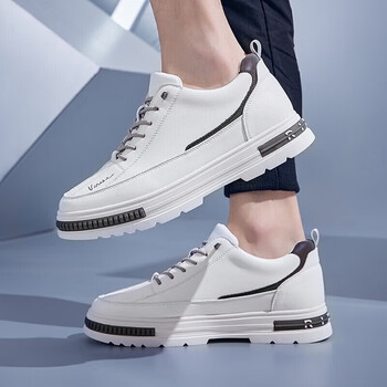 ayekn春季新款厚底男鞋7cm皮鞋青年日常透气休闲风增高鞋男白色375