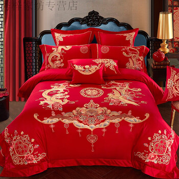 婚庆龙凤喜被子红色结婚四件套100支长绒棉鸳鸯新婚喜被qp龙凤传奇20m