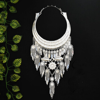 彝族饰品新款苗族侗族土家族孔雀舞演出服银复古民族风苗银项圈女 款